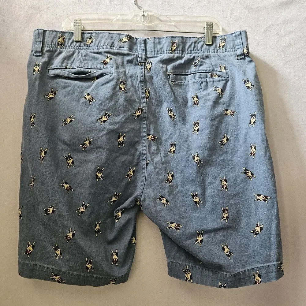 Denali Mens Size 38 Dog Boston Terrier Allover Print Shorts Blue Zip Fly Pockets